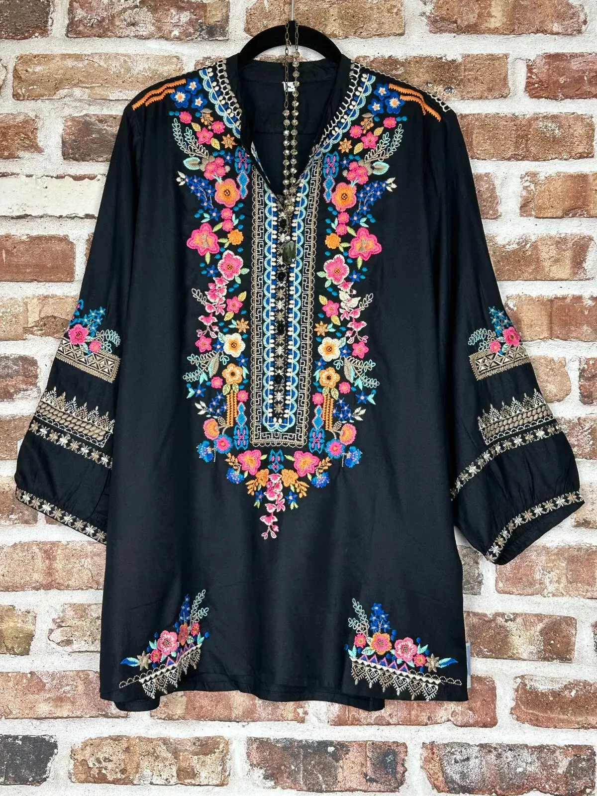 Bohemian Vibes Embroidered Tunic Black