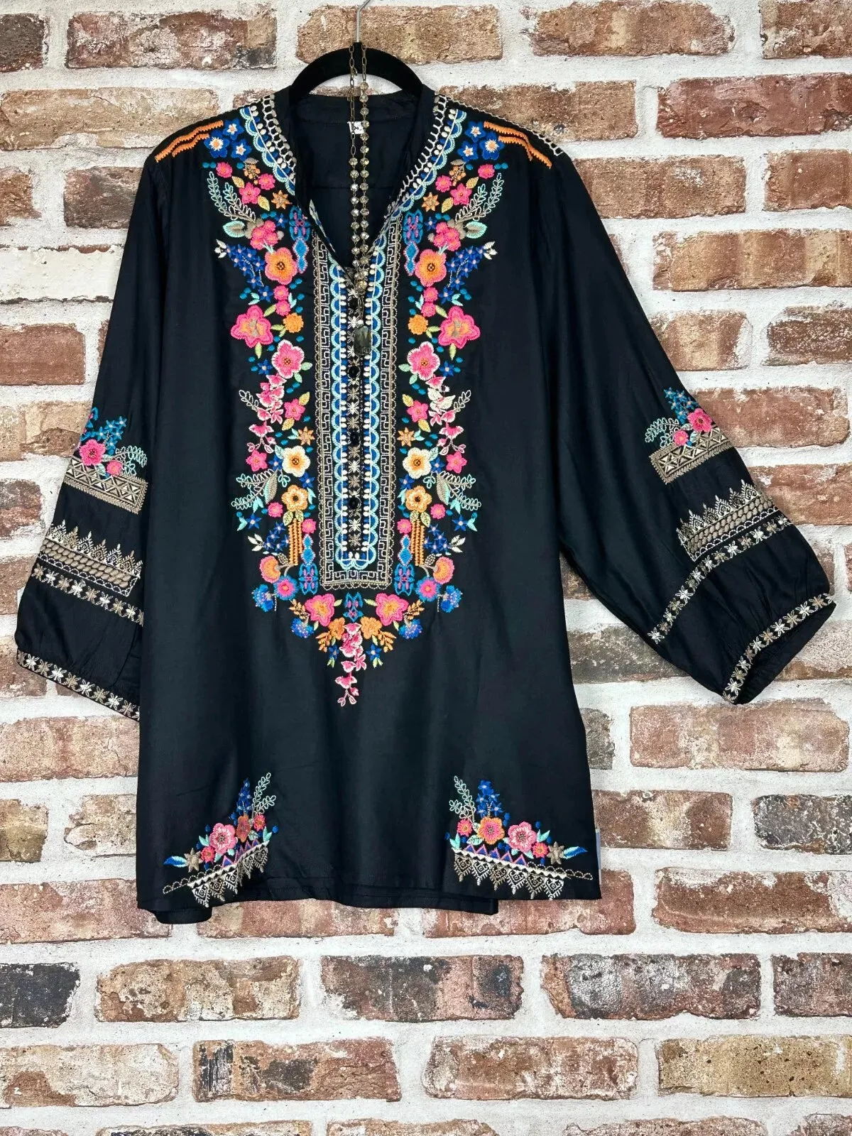 Bohemian Vibes Embroidered Tunic Black