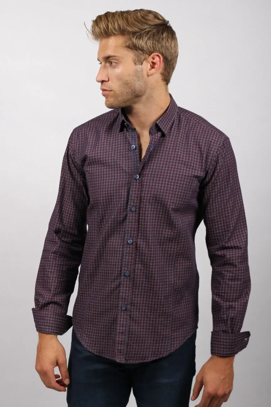 Bordeaux Pattern Denim Button Down Shirt