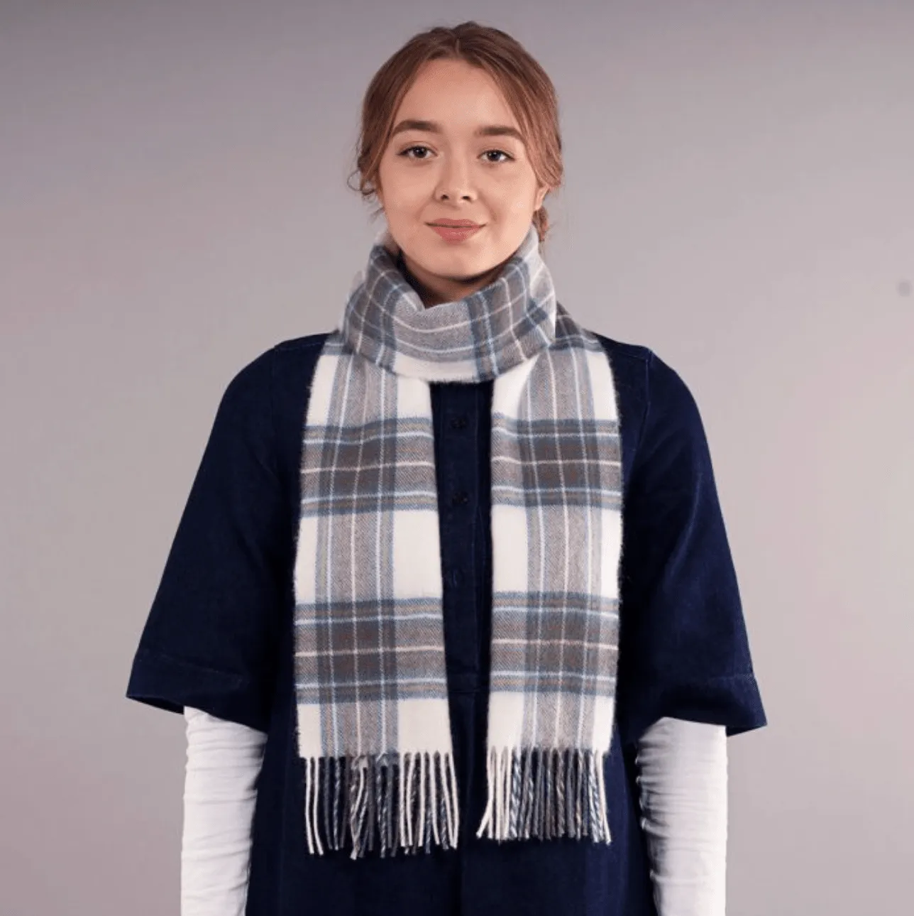 Bowhill Stewart Blue Dress Lambswool Scarf | Wool Scarf