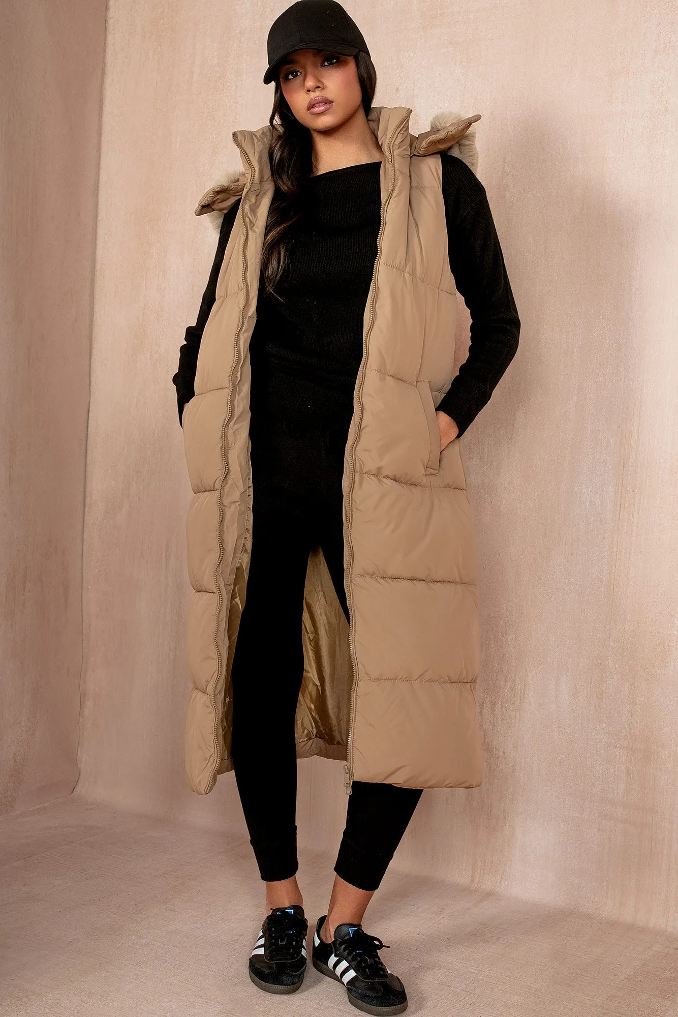 Breanna Camel Longline Padded Gilet