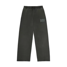 Broken Planet Basics Wide Leg Sweatpants - Washed Soot Black