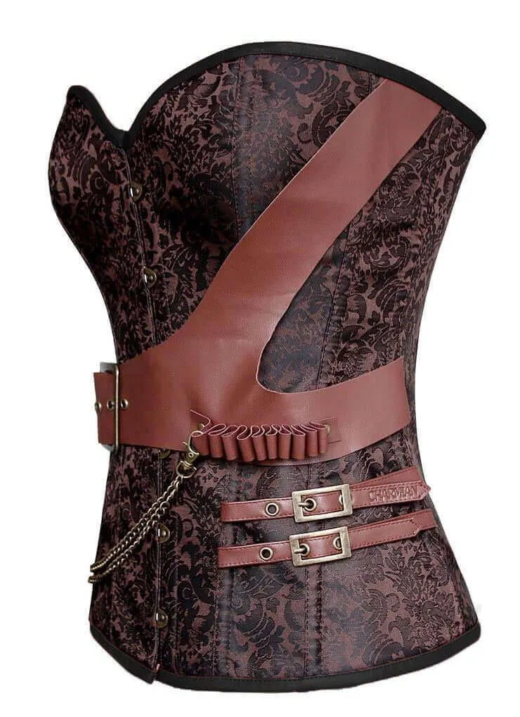 Brown Jacquard Corset  Strap and Chain