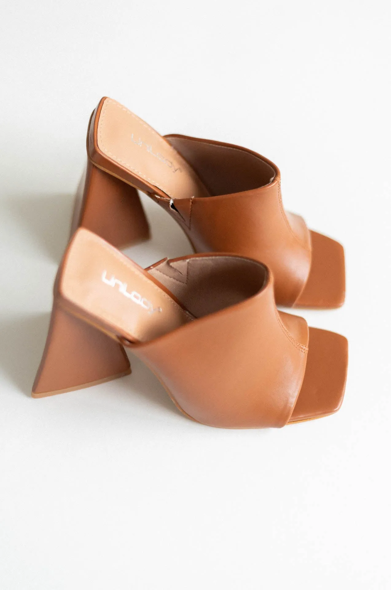 Brown Triangle Block Mule Heels