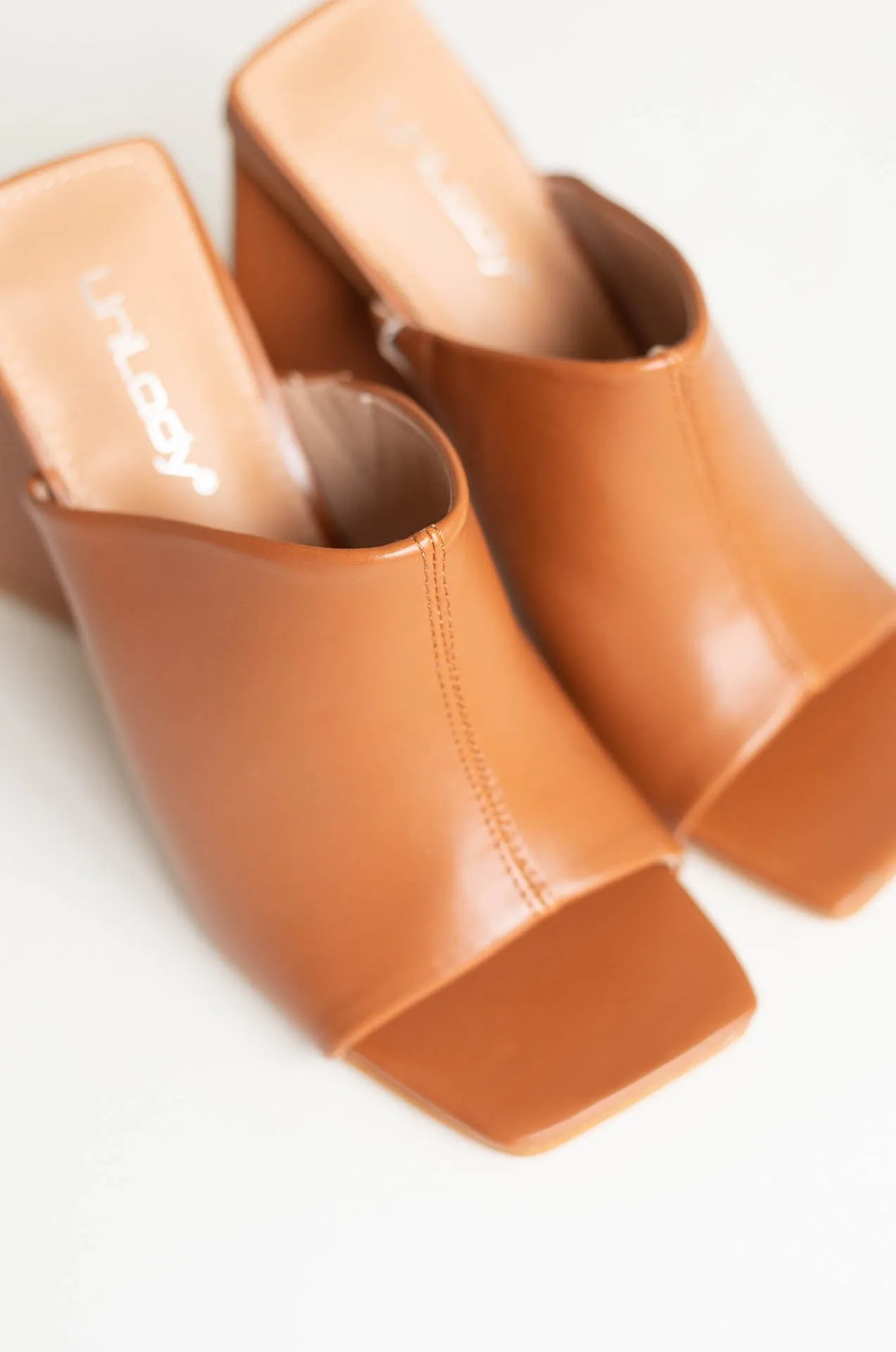 Brown Triangle Block Mule Heels