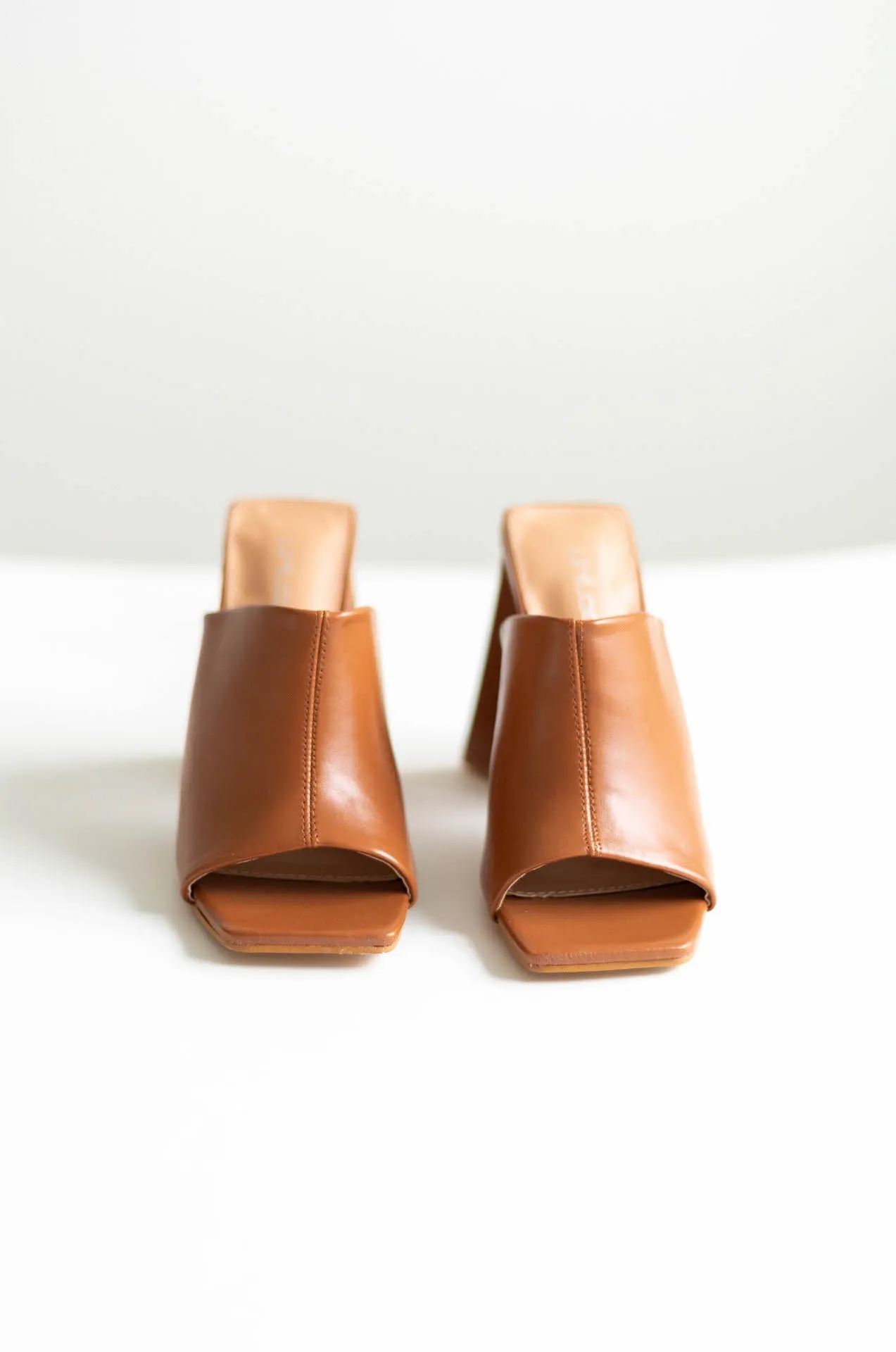 Brown Triangle Block Mule Heels