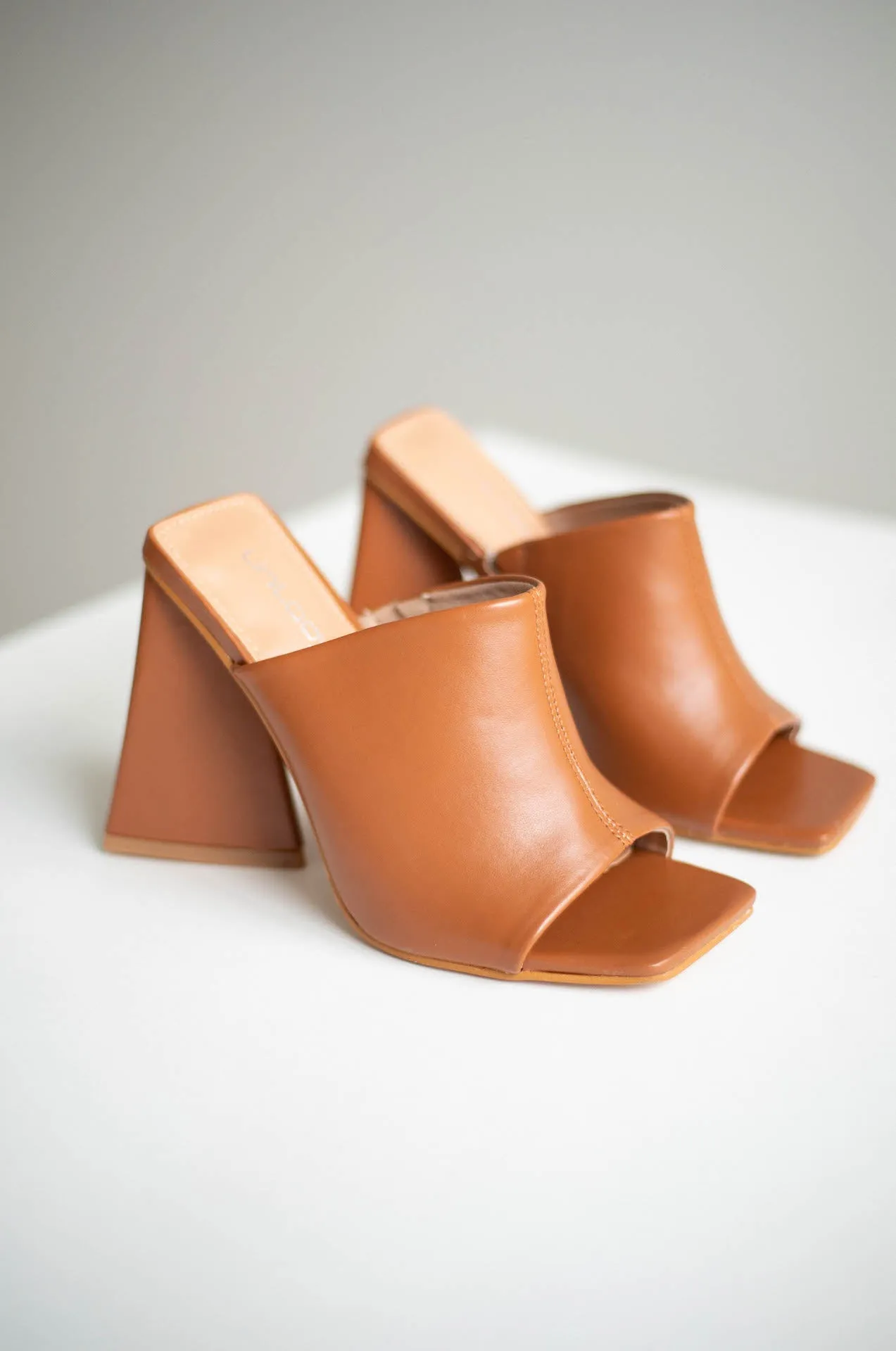 Brown Triangle Block Mule Heels