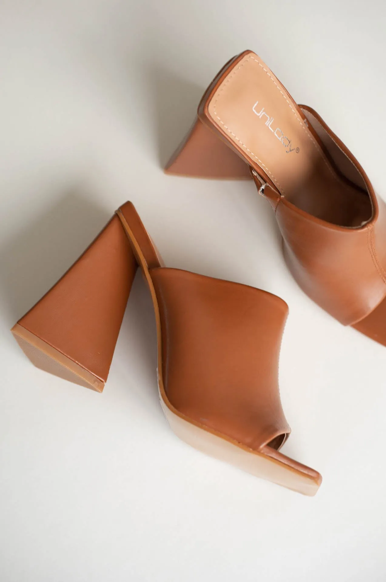 Brown Triangle Block Mule Heels