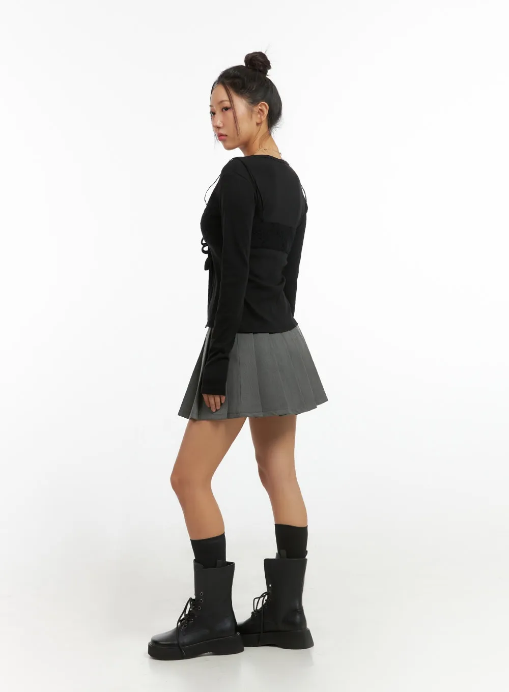 Buckle Pleated Mini Skirt IS402