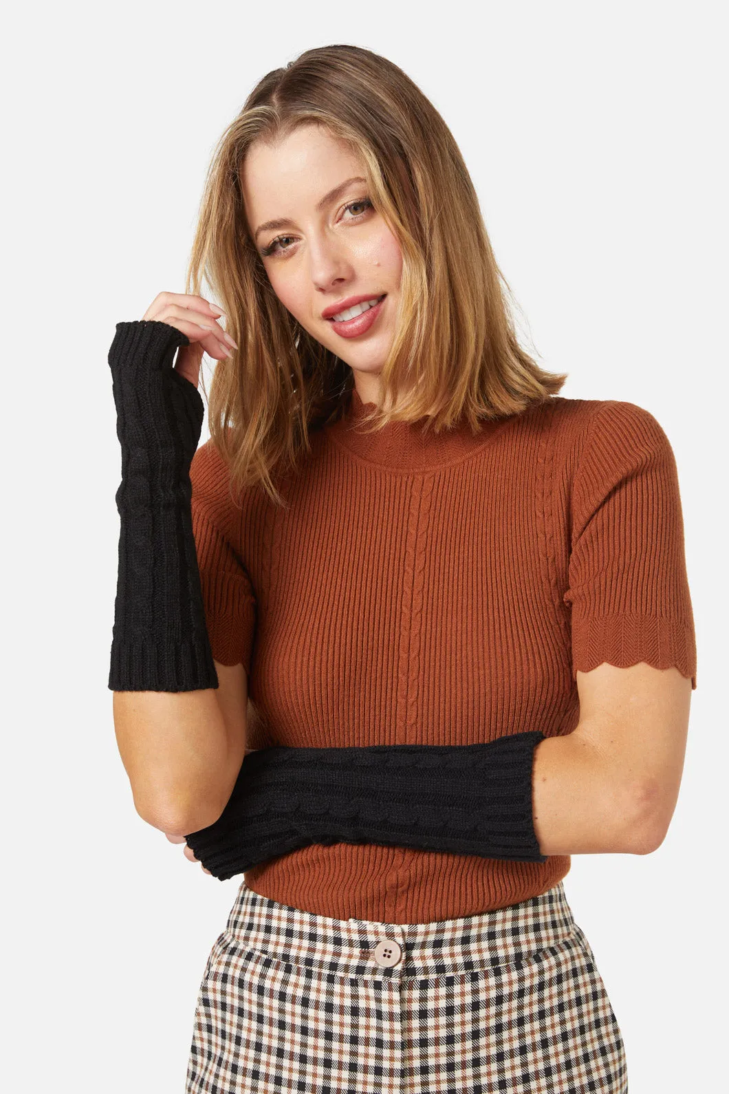 Cable Long Fingerless Gloves