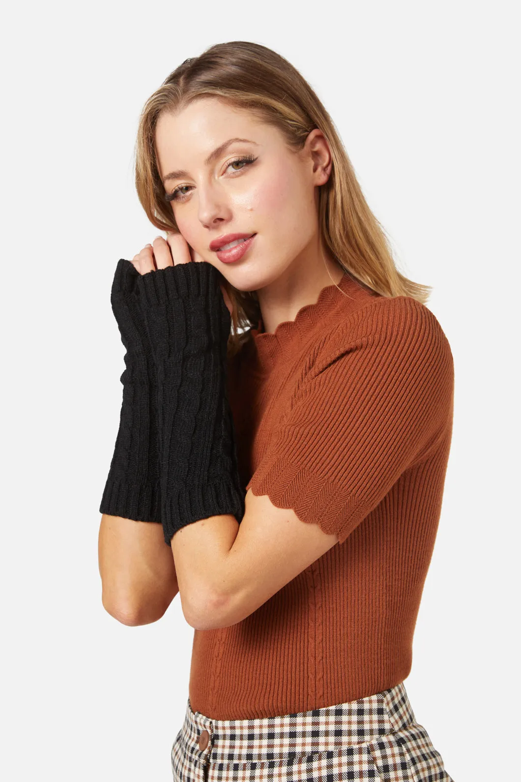 Cable Long Fingerless Gloves