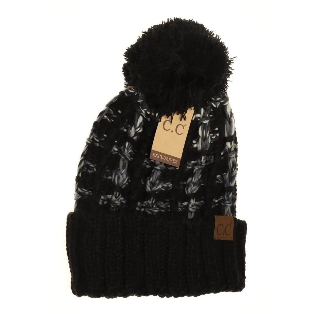 C.C. Beanie Ombré Double Slipstitch Pom Beanie- Black