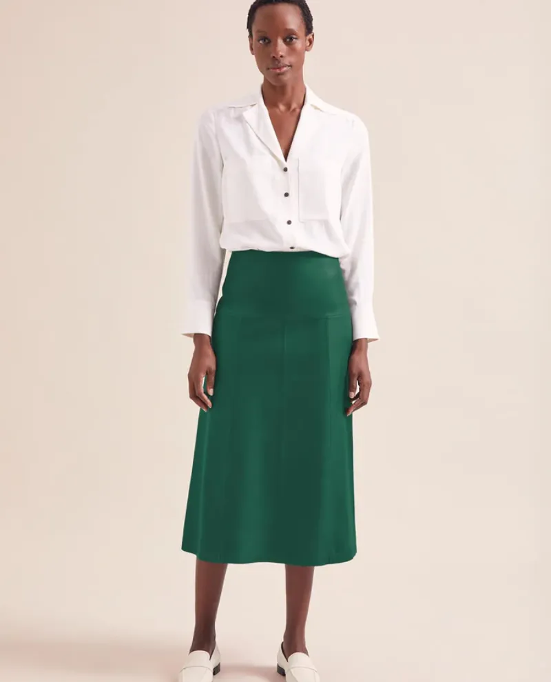 Cefinn Tiana Dark Green Leather Midi Skirt