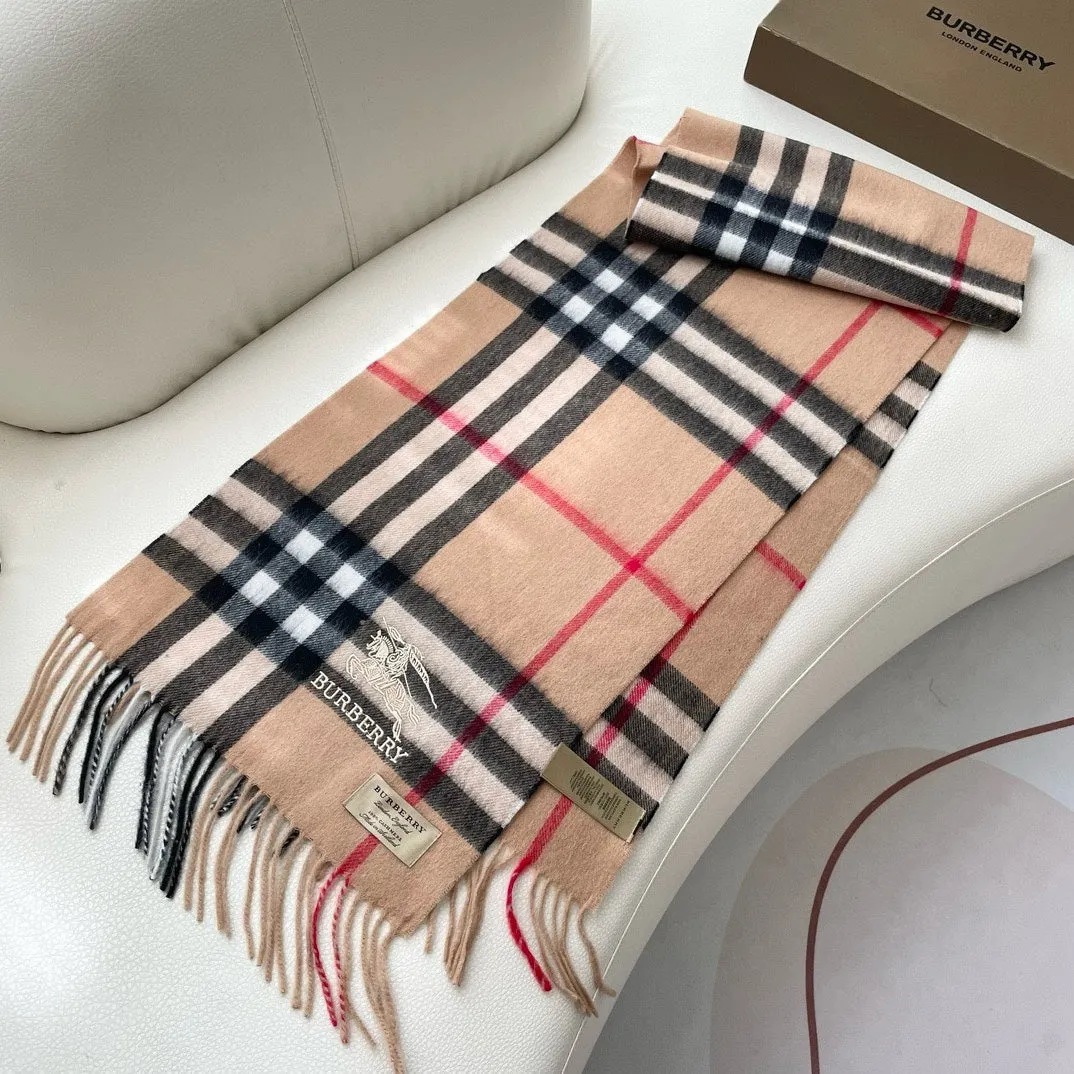 CHECK SCARF 180 CM IN CAMEL BEIGE CASHMERE 405487