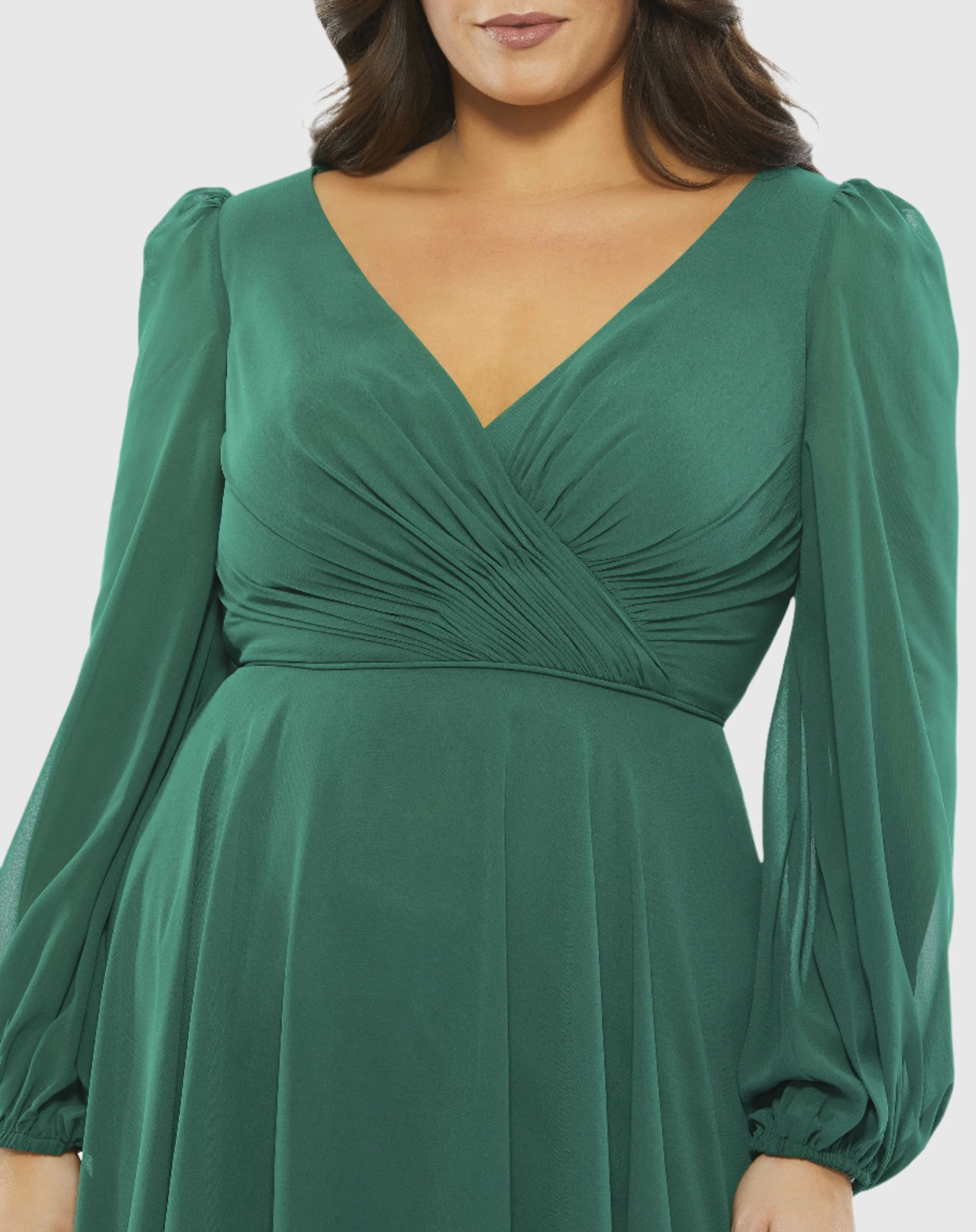 Chiffon Bishop Sleeve Surplice Dress (Plus)