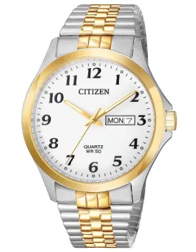 Citizen Quartz Mens Watch - Two-Tone - White Dial - Date - Expandable Band