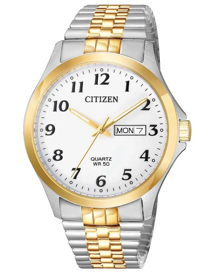 Citizen Quartz Mens Watch - Two-Tone - White Dial - Date - Expandable Band