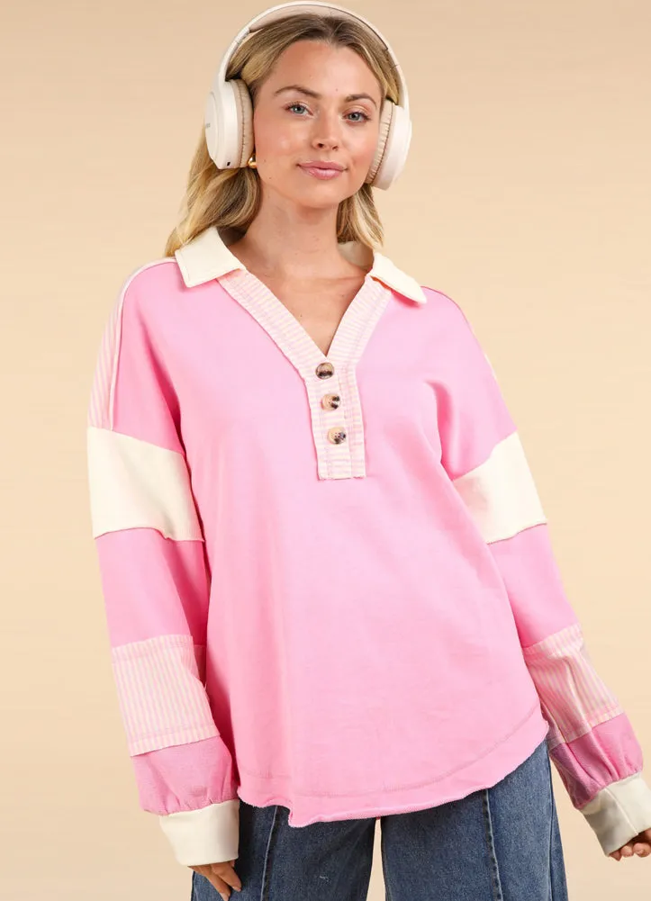 Colorblock Oversized Top in Pink by Very J