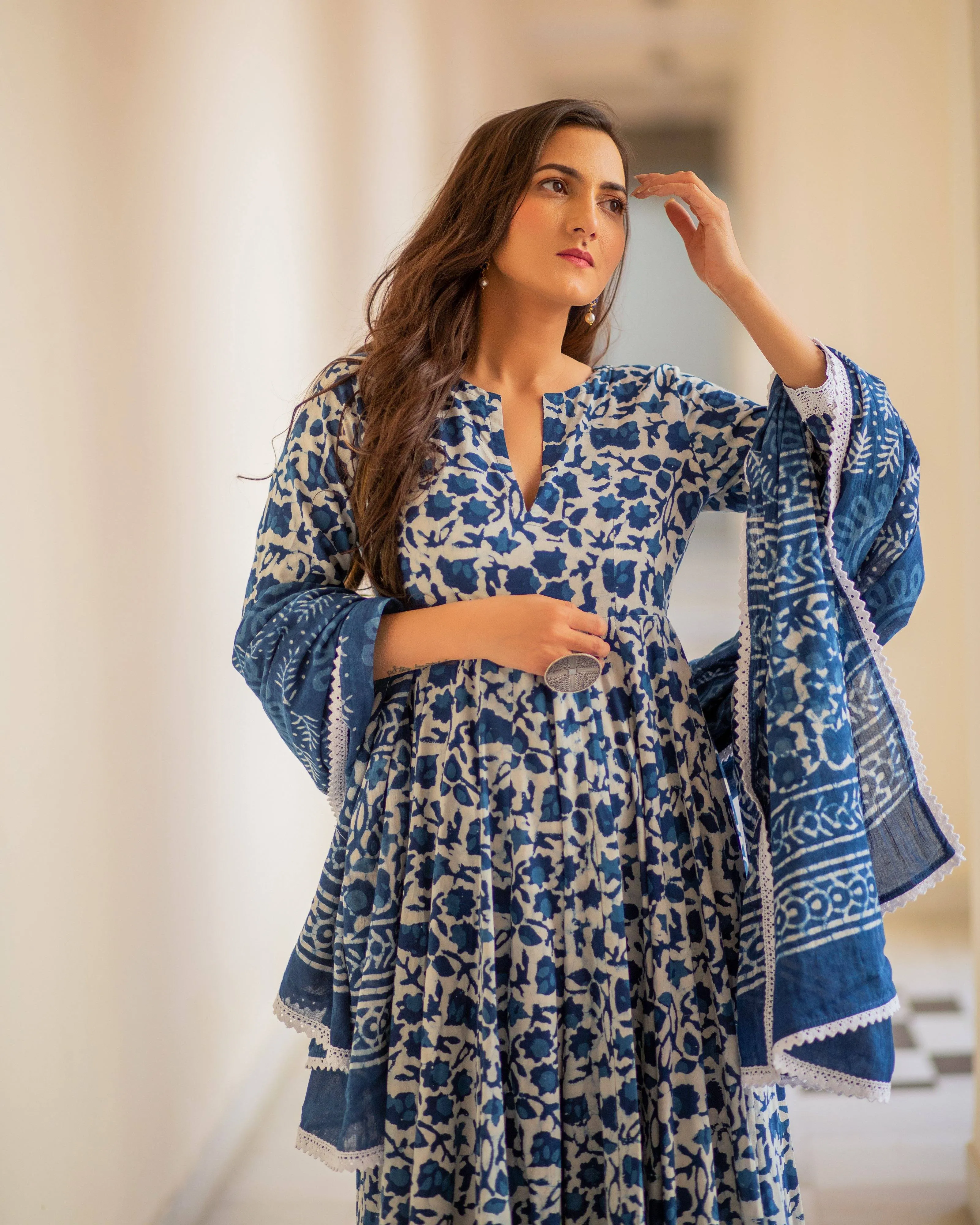 Cotton Dress Set - Indigo Colored Dabu Print