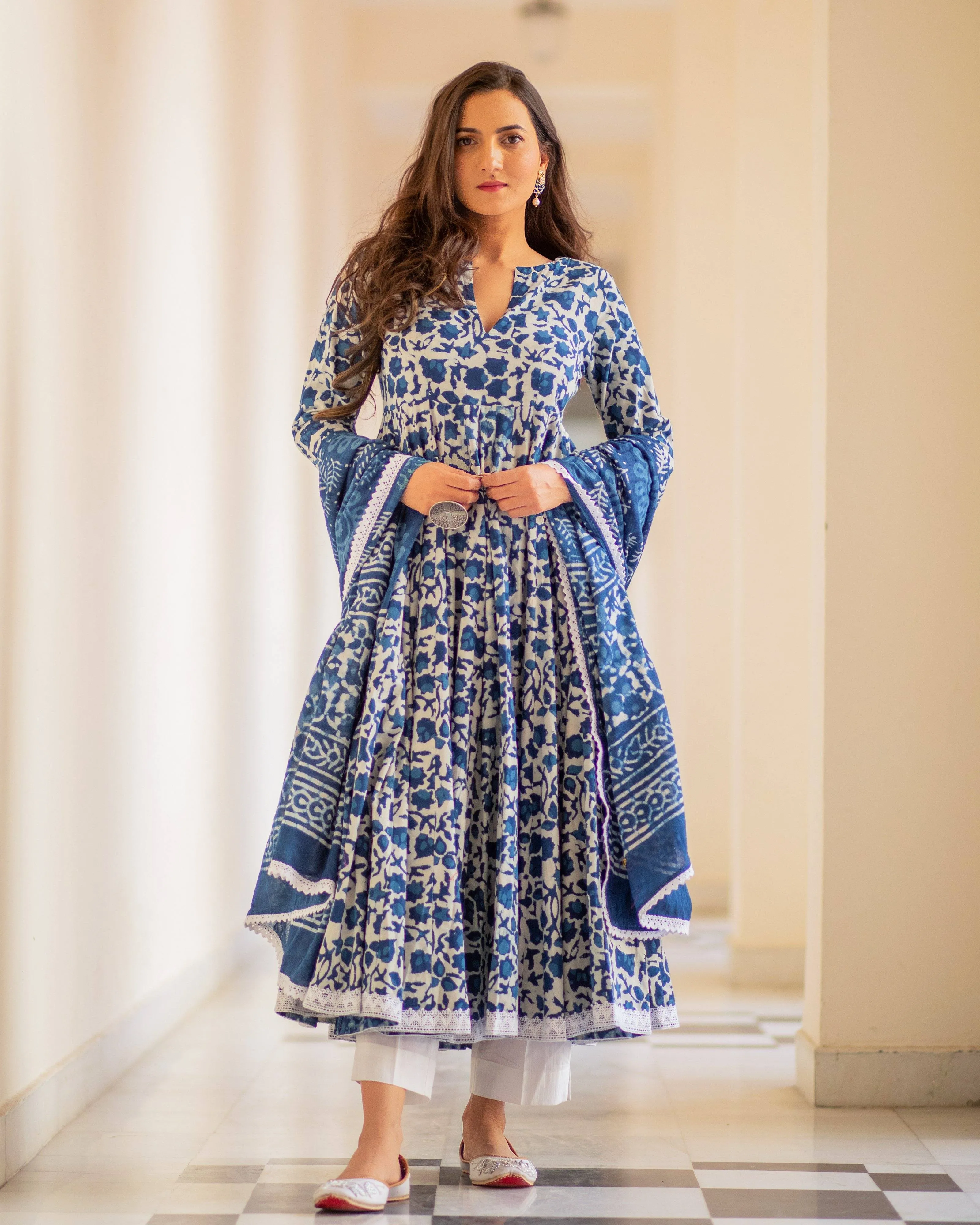 Cotton Dress Set - Indigo Colored Dabu Print