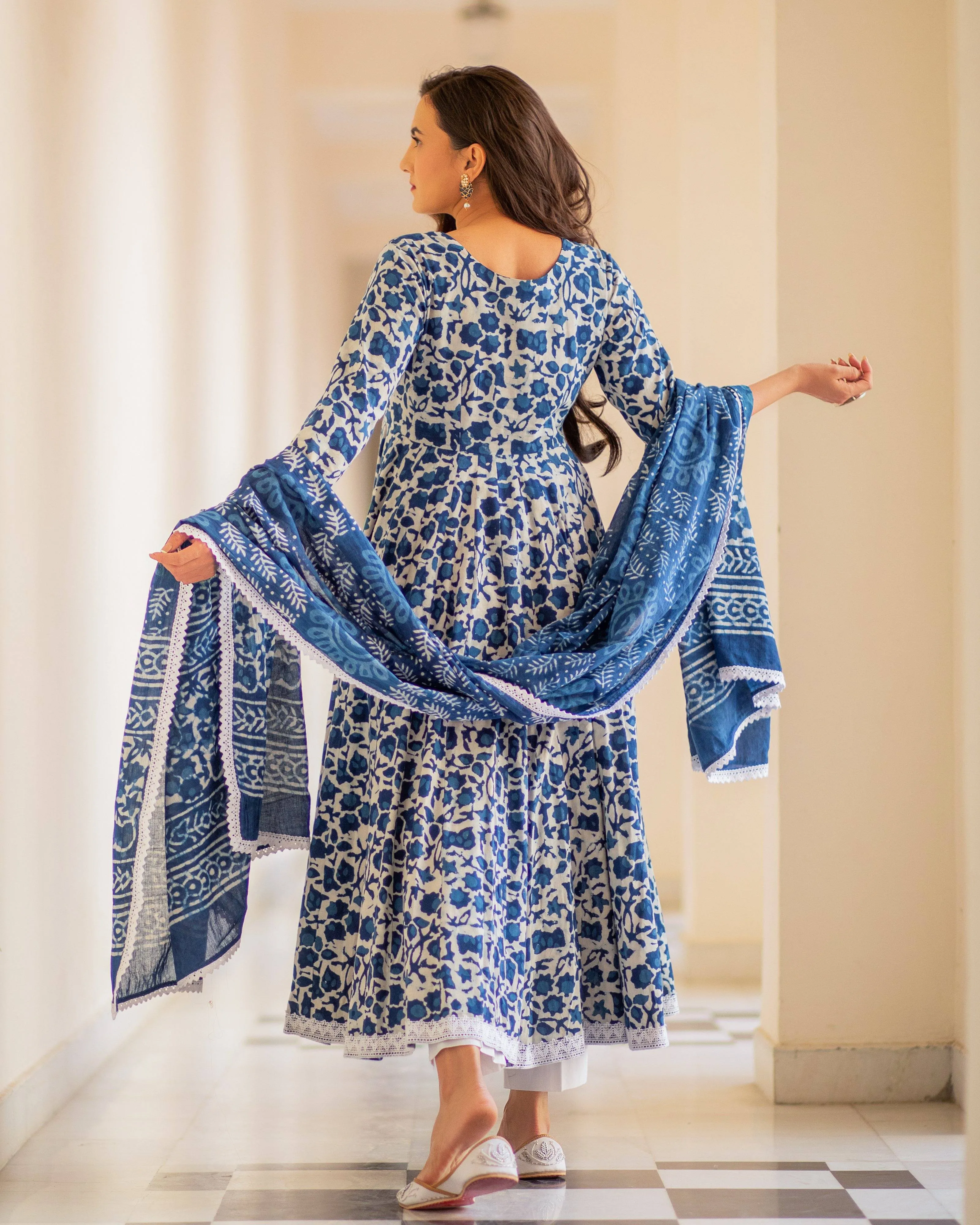 Cotton Dress Set - Indigo Colored Dabu Print