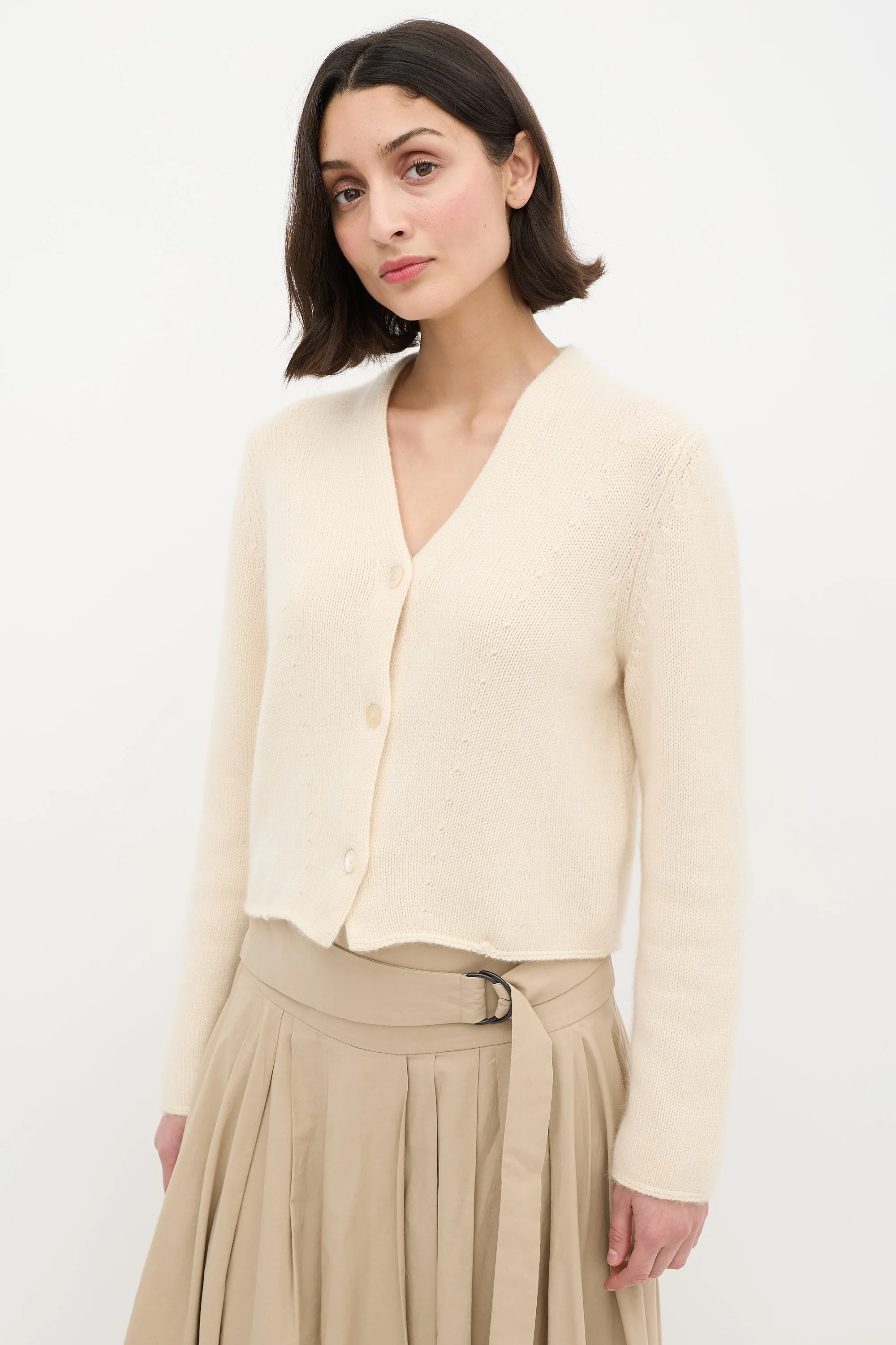 Cream Cashmere V-Neck Cardigan