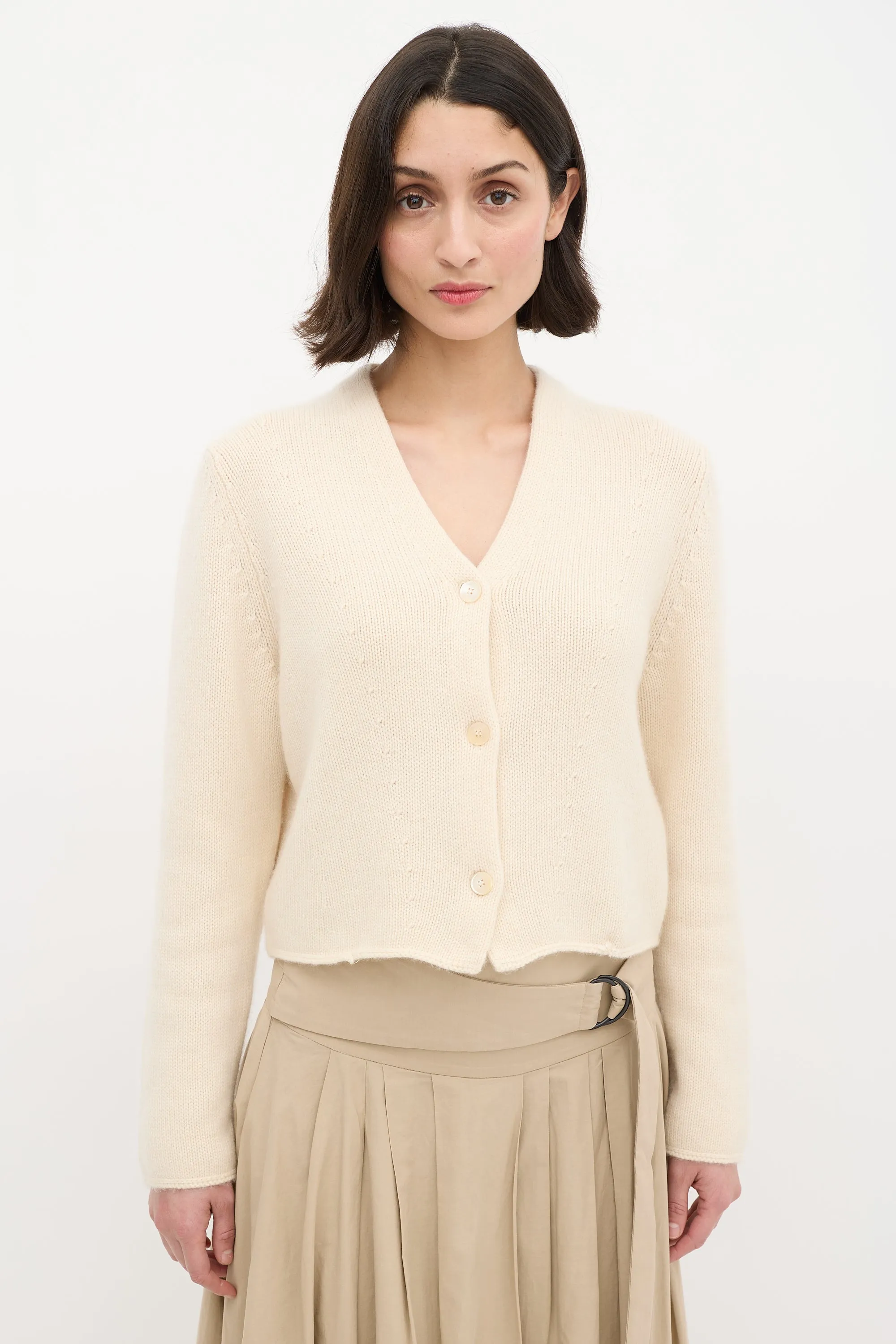 Cream Cashmere V-Neck Cardigan