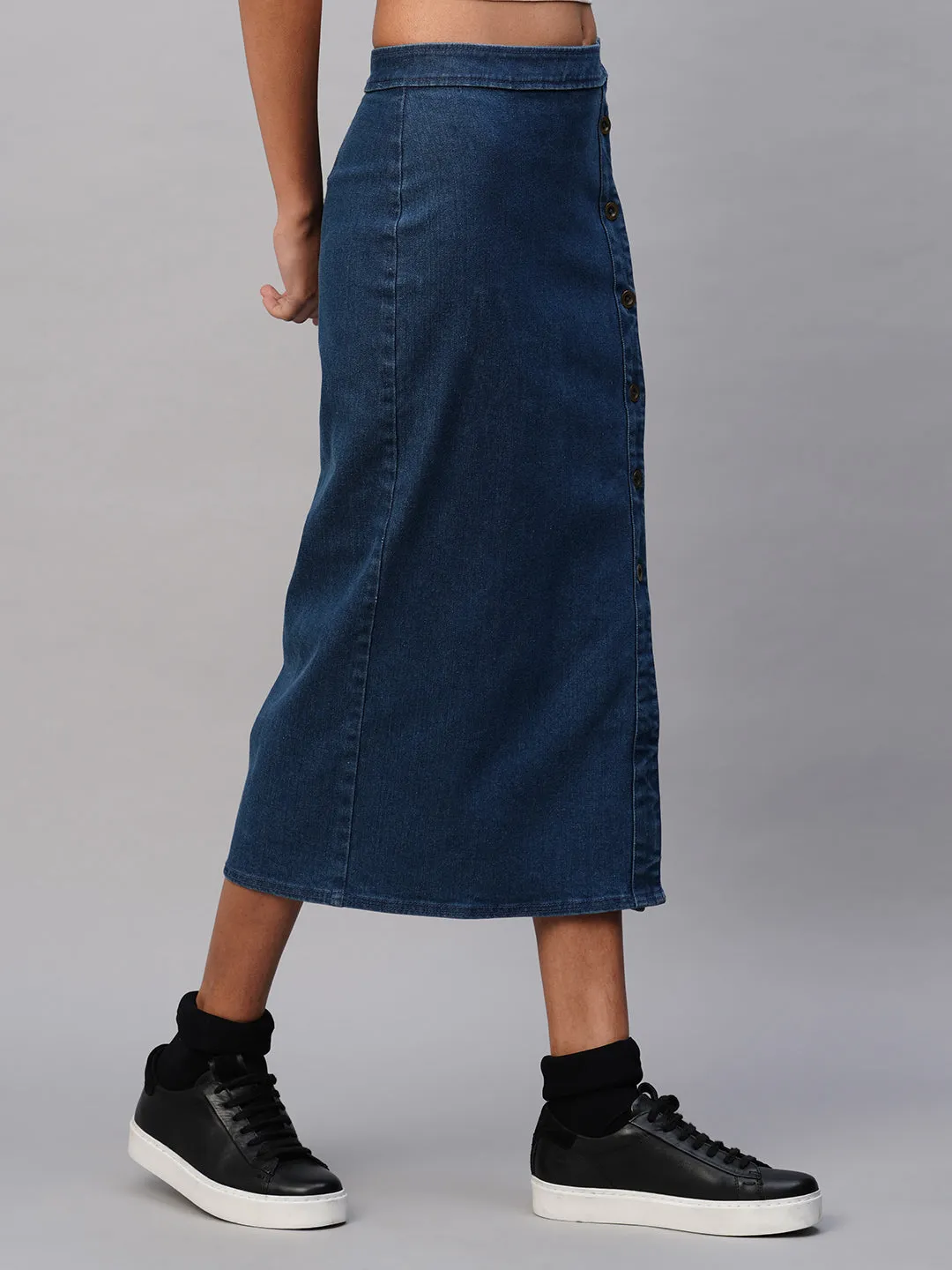 Dark Wash Denim Button Down Pencil Skirt