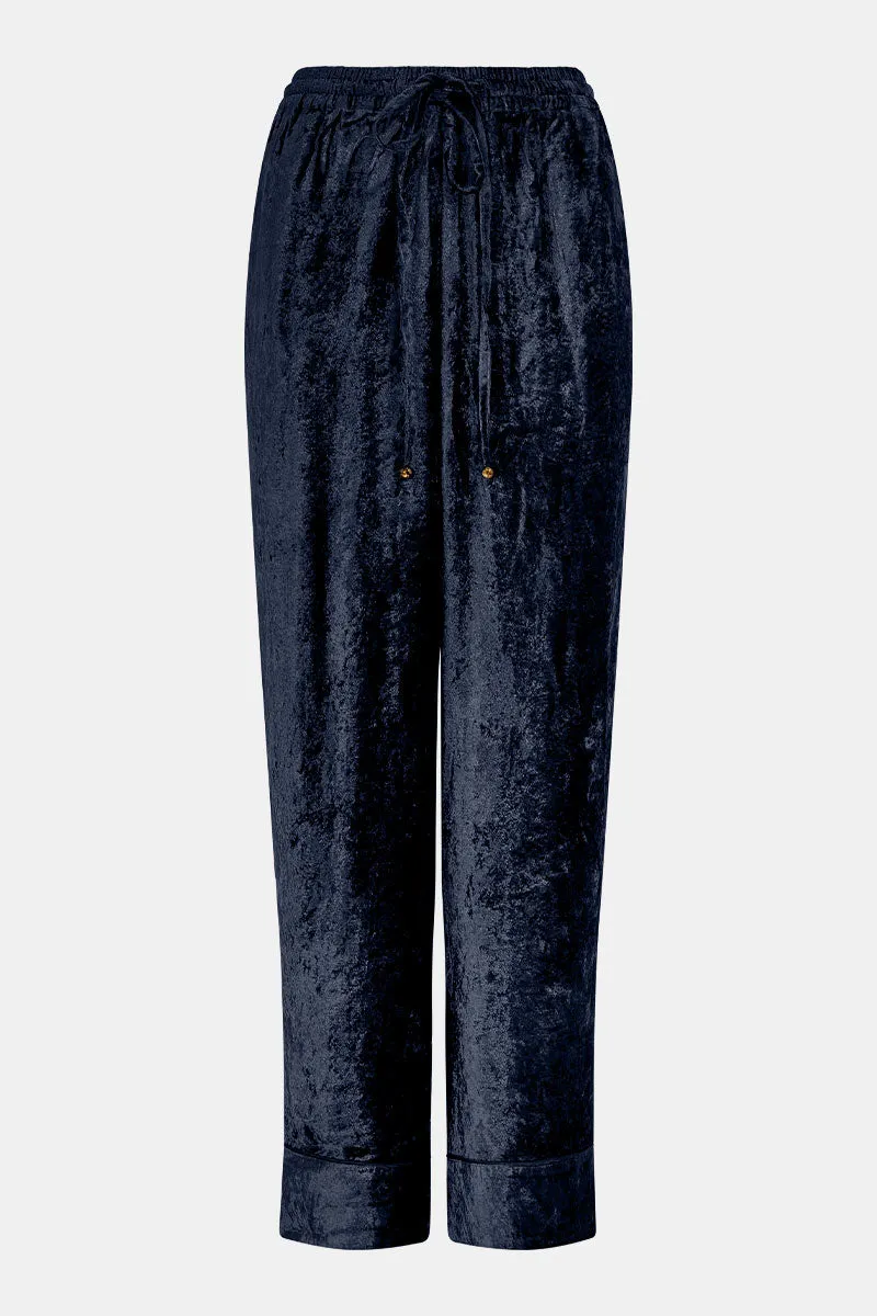 Delphine Navy Velvet Wide Leg Trousers