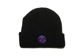 Demolition Axes Cuff Beanie - Purple Embroidery On Black