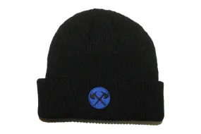 Demolition Axes Cuff Beanie - Royal Blue Embroidery On Black