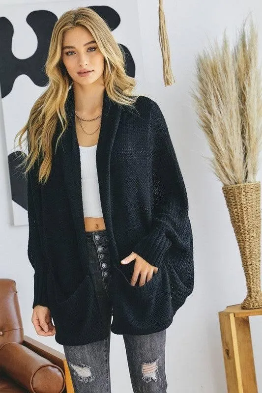 Dolman sleeve slouchy open cardigan