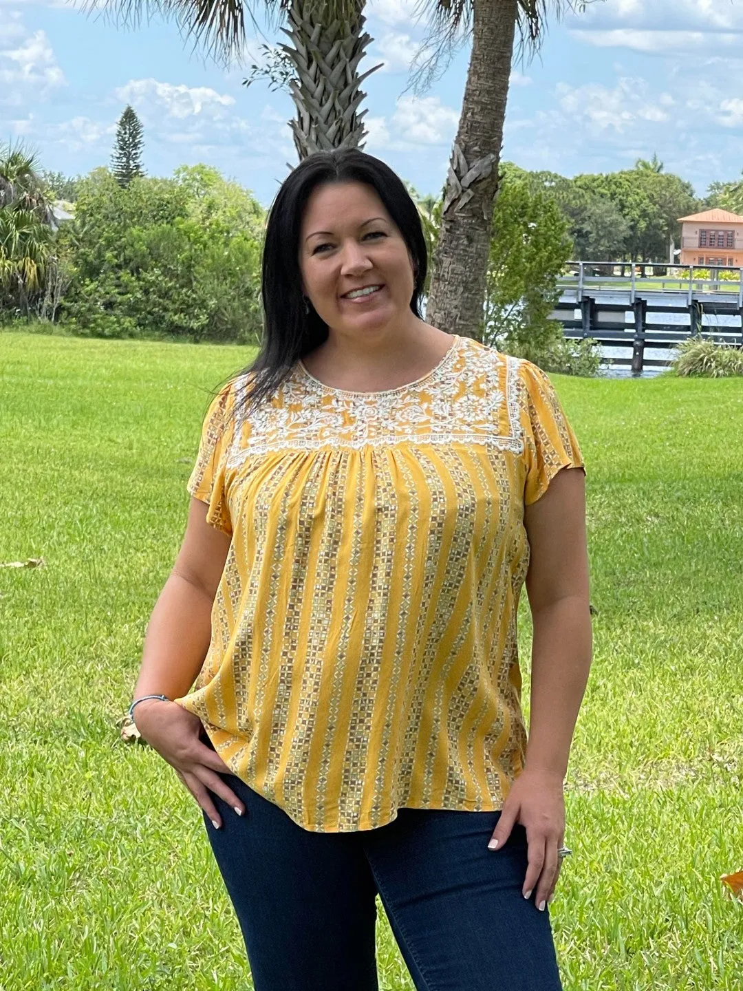 Dream Floral Embroidered Marigold Top