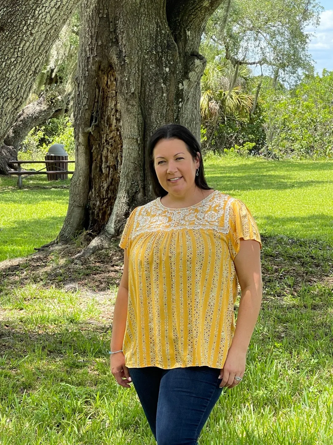 Dream Floral Embroidered Marigold Top