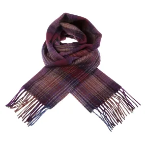 Edinburgh 100% Lambswool Scarf  Graded Stripey Check - Trench/Wineberry