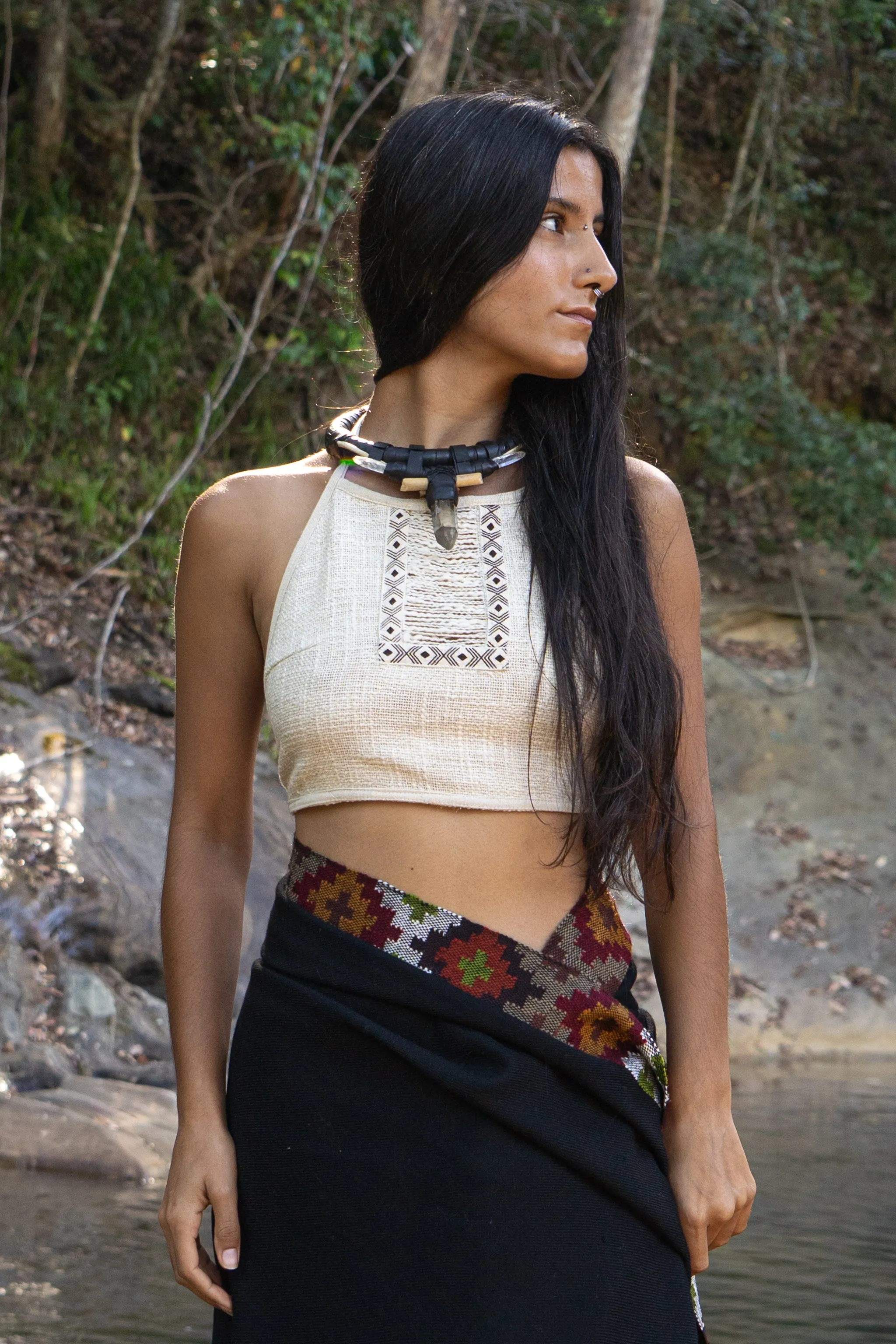 EIRINI Crop Top Yoga Rust Sleeveless Natural Cotton Tank Shirt Festival Ceremony Tribal Fairy Pixie Boho AJJAYA