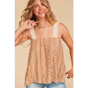 EMBROIDERED CROCHET LACE WOVEN TANK TOP