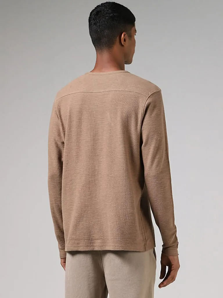 ETA Beige Henley Neckline Slim-Fit T-Shirt