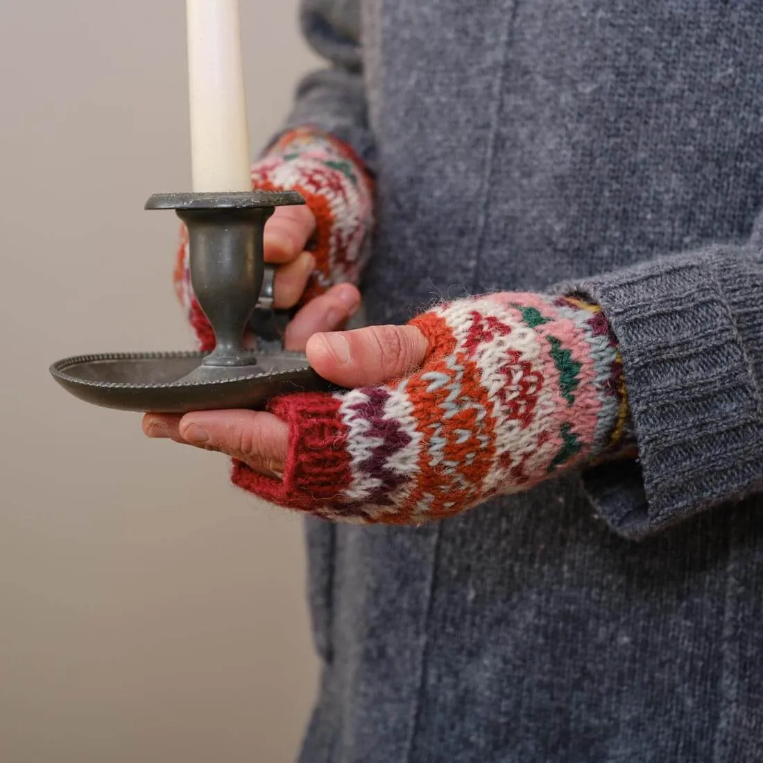 Fair Isle Fingerless Knitted Mittens