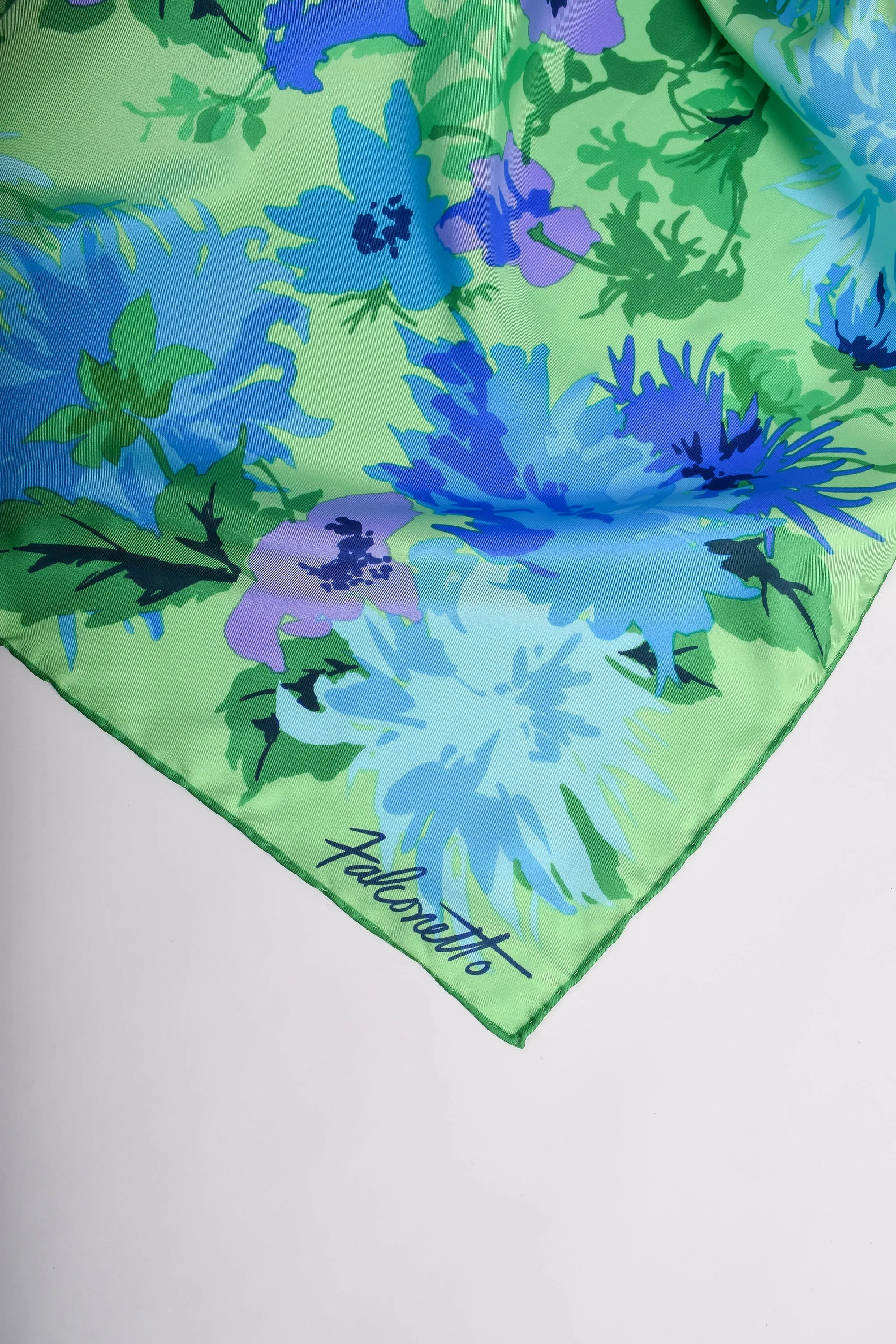 Falconetto Vintage Green Floral Silk Scarf