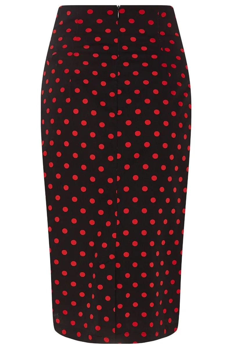 Falda Chic Pencil Plain Skirt in Black and Red Polka dot