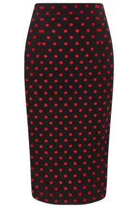 Falda Chic Pencil Plain Skirt in Black and Red Polka dot