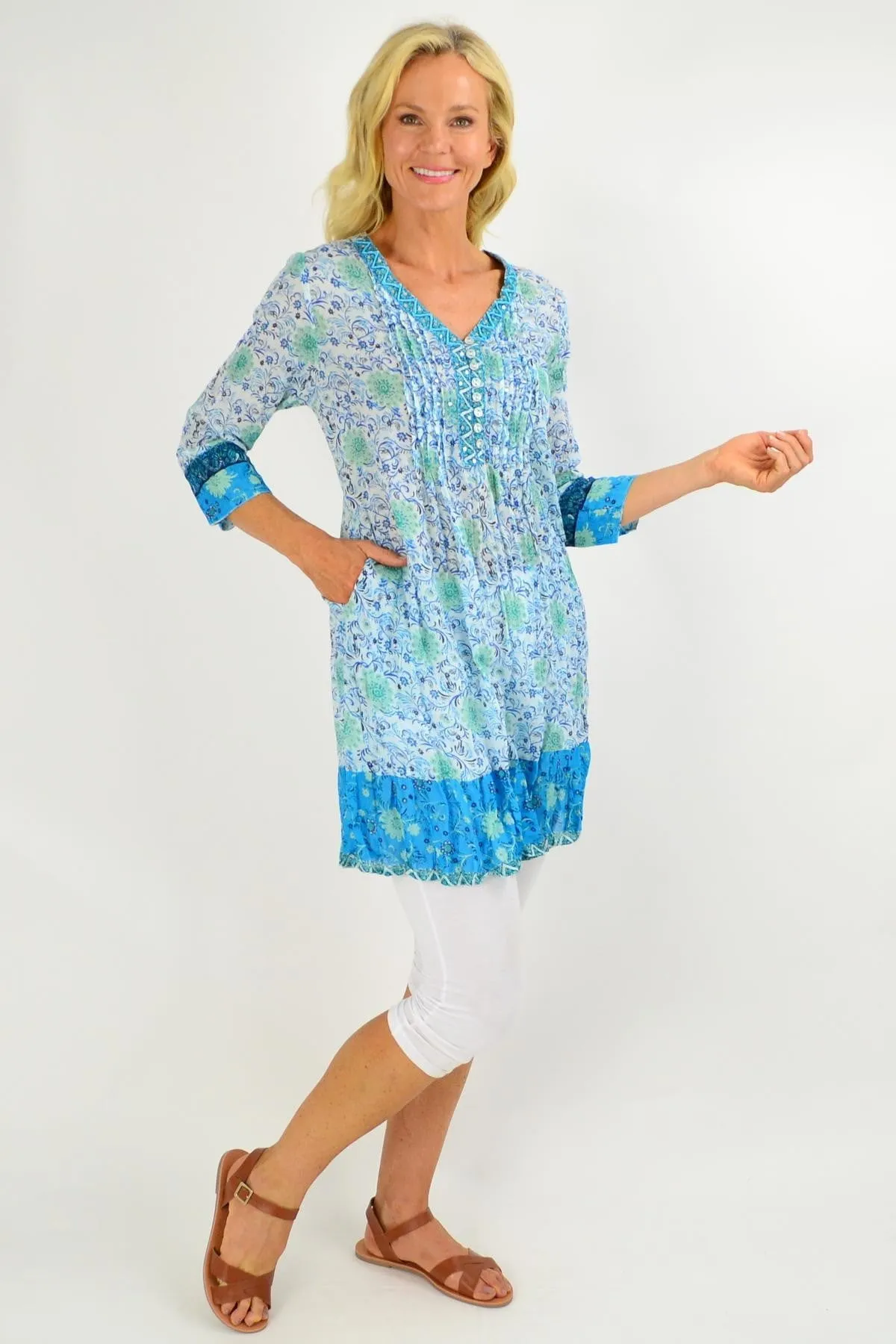 Faro V Neck Pleated Tunic Dress