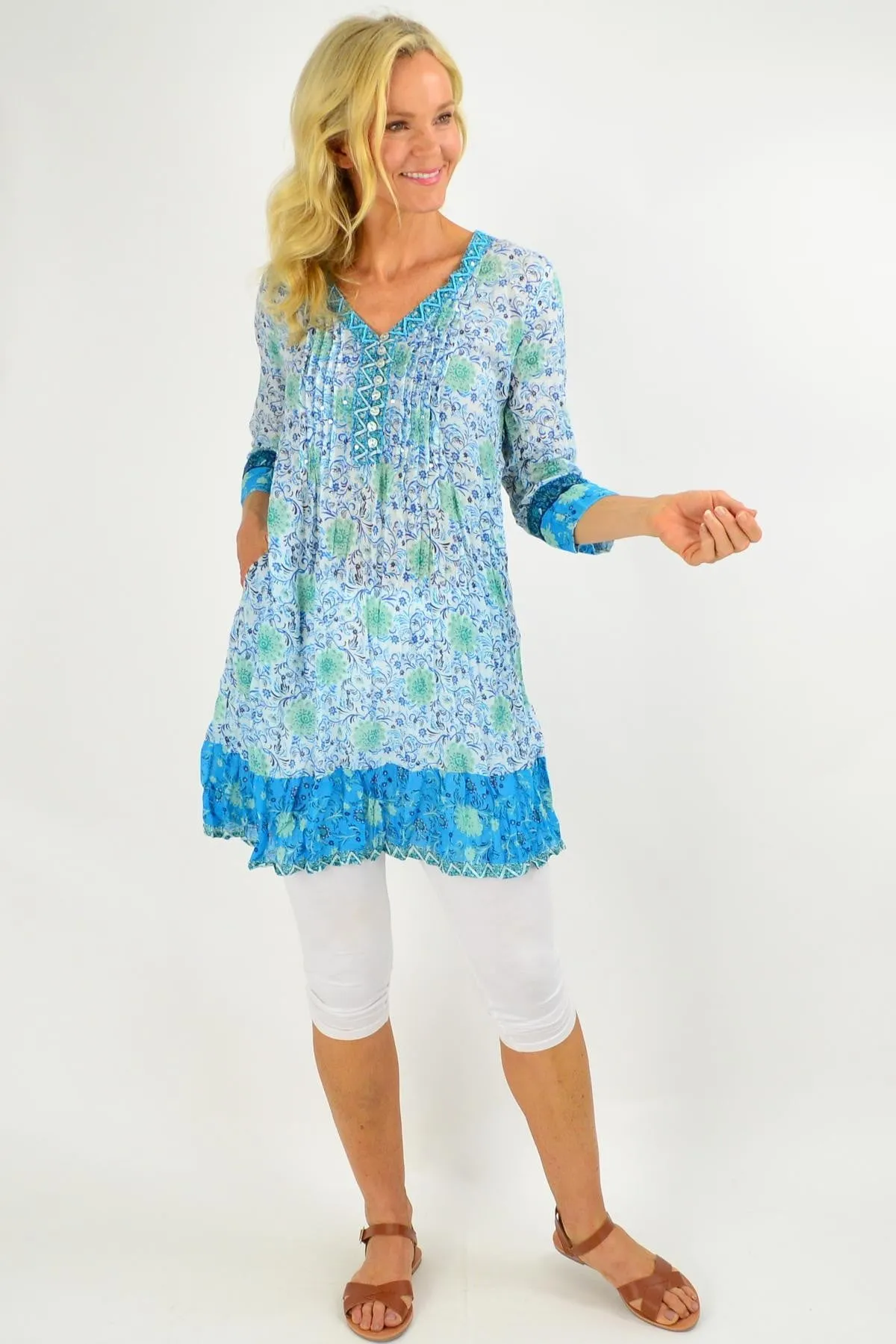 Faro V Neck Pleated Tunic Dress