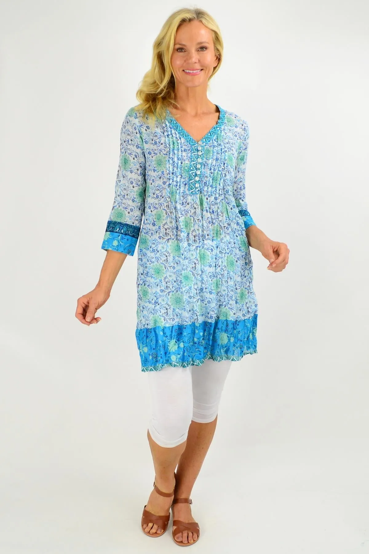 Faro V Neck Pleated Tunic Dress