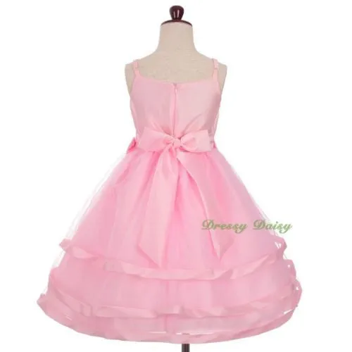 FG332 Trimmed Spaghetti Straps Tiers Tulle Flower Girl Occasion Dress Size 3-9