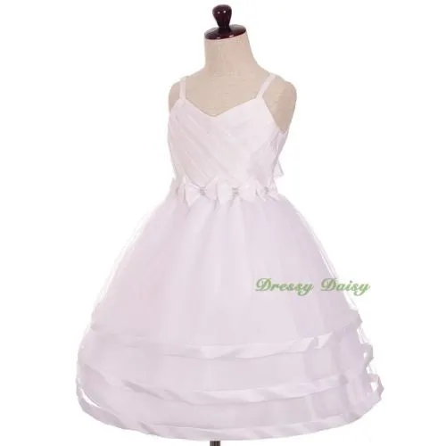 FG332 Trimmed Spaghetti Straps Tiers Tulle Flower Girl Occasion Dress Size 3-9