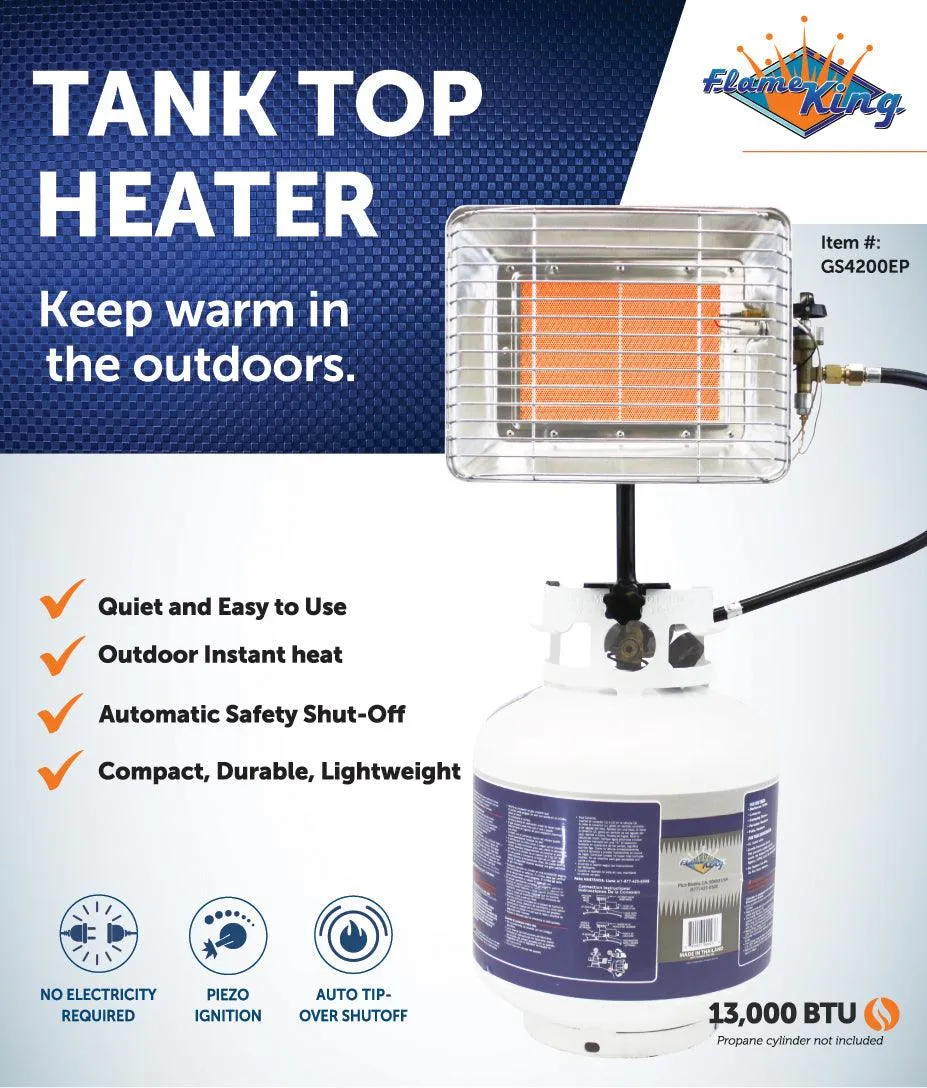 Flame King 13,000 BTU Outdoor Portable Propane Tank Top Heater Igniter