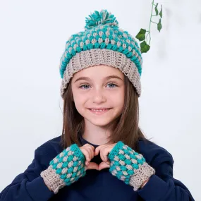 Free Mum & Me Puff Hat and Fingerless Gloves Pattern