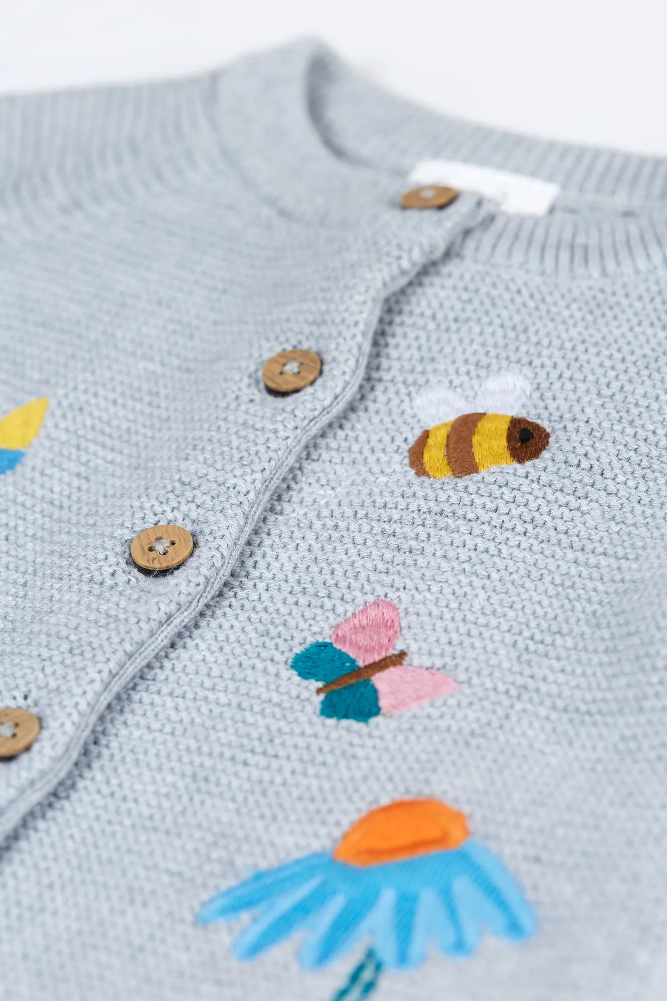 Frugi Colby Cardigan Grey Marl Flowers